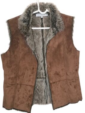 Contemporain Brown Faux Suede Faux Fur Vest Boho Western Cozy Layering Medium